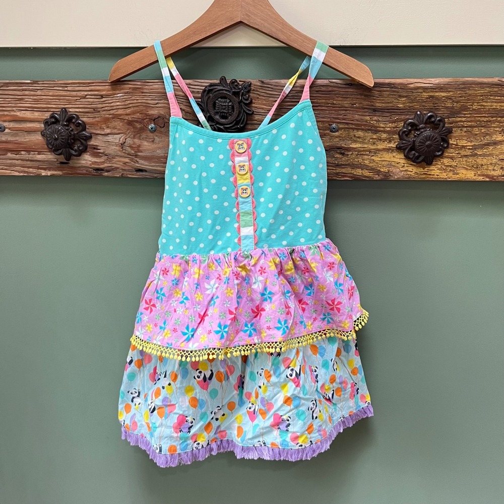 Matilda Jane Girls Tiered Panda Polka Dot Pinwheel Sundress Size 10 Multicolor